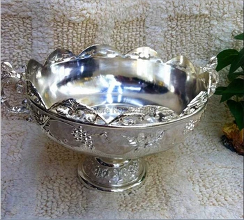 New sosire argint finisaj metal fructe castron rotund/ aliaj de zinc tava de fructe/ nuci placă, șaibă tava, flori de nunta compot