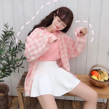 2020 Coreea Stil De Sex Feminin Uniformă Școlară Camasa Carouri Nou Japonez Jk Uniforme De Moda Mâneci Lungi Sălbatice Tricou Roz Uniformă Școlară