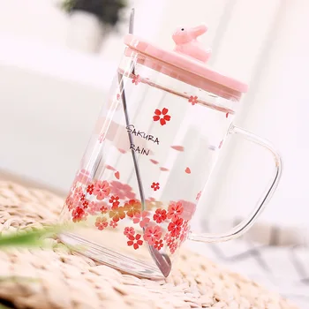 450ml Stil coreean Floare de Cires Model Lapte, Cafea, Ceașcă de Ceai cu Cana de Birou cu un Singur strat de Sticlă Transparentă Cadouri