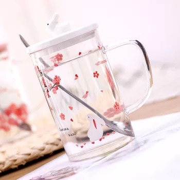 450ml Stil coreean Floare de Cires Model Lapte, Cafea, Ceașcă de Ceai cu Cana de Birou cu un Singur strat de Sticlă Transparentă Cadouri