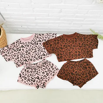 Moda Leopard de Imprimare Topuri+pantaloni Scurți 2 Piece Set Pentru Fete pentru Copii Seturi de Îmbrăcăminte Copilul mic Copil Fata de Vara Haine Copii Costum 2021