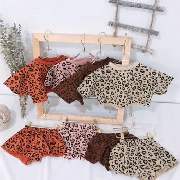 Moda Leopard de Imprimare Topuri+pantaloni Scurți 2 Piece Set Pentru Fete pentru Copii Seturi de Îmbrăcăminte Copilul mic Copil Fata de Vara Haine Copii Costum 2021