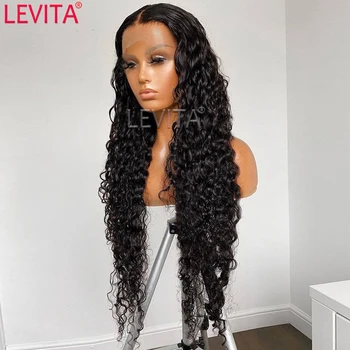Peruca par lung de 28 de 30 inch val de apă dantelă în fața peruca 4x4 dantela peruca Brazilian dantelă față Par Uman, Peruci pentru femei de culoare
