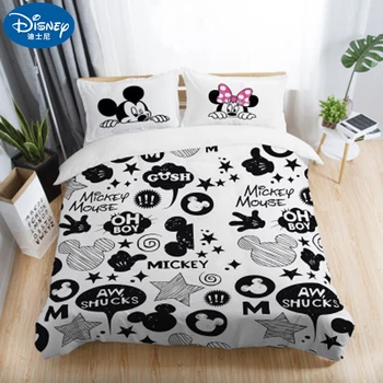 3Pcs Disney Alb Mickey Minnie Mouse Seturi de lenjerie de Pat pentru Adulti Twin Plin Regina King Decorare Dormitor Carpetă Acopere Set Pernă