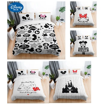 3Pcs Disney Alb Mickey Minnie Mouse Seturi de lenjerie de Pat pentru Adulti Twin Plin Regina King Decorare Dormitor Carpetă Acopere Set Pernă