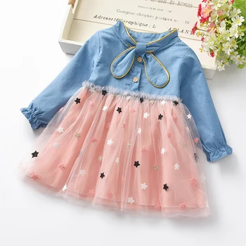 Primăvara copil nou-născut fată haine denim rochie cu maneci lungi pentru copii de fete pentru copii haine 1st birthday party rochii tutu dress