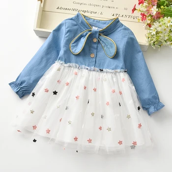 Primăvara copil nou-născut fată haine denim rochie cu maneci lungi pentru copii de fete pentru copii haine 1st birthday party rochii tutu dress