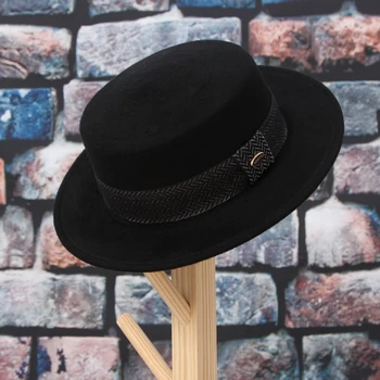 GEMVIE Lână Pălărie Luntraș Mediu Refuz Plat Coroana Simțit Fedora Pentru Femei/Om de Toamna Iarna Biserică Pălărie Cu Bandă Neagră