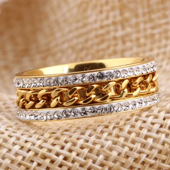 Moda 2 randuri de Bijuterii de Cristal Inel Cu Lanțuri en-Gros de Aur de Culoare Lanț de Oțel Inoxidabil Inele de Nunta pentru femei Accesorii