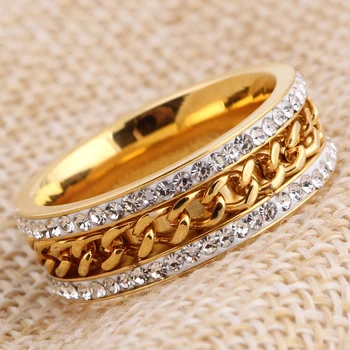 Moda 2 randuri de Bijuterii de Cristal Inel Cu Lanțuri en-Gros de Aur de Culoare Lanț de Oțel Inoxidabil Inele de Nunta pentru femei Accesorii