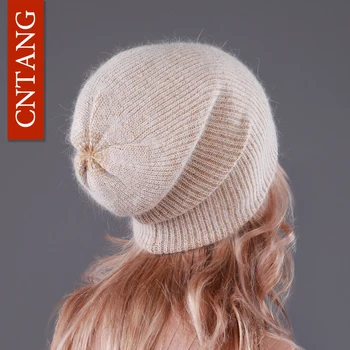 CNTANG 2018 Cald Iarna păr de Iepure Pălării Tricotate Pentru Femei Dublu strat de Moda Toamna Capace de sex Feminin Pălărie Cu Chelioși Căciuli
