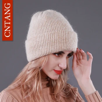 CNTANG 2018 Cald Iarna păr de Iepure Pălării Tricotate Pentru Femei Dublu strat de Moda Toamna Capace de sex Feminin Pălărie Cu Chelioși Căciuli