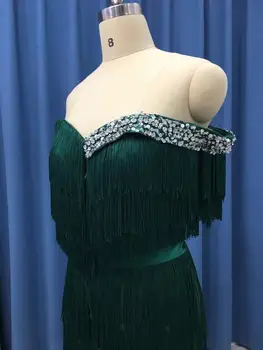 Arabă Ondulat Verde Smarald Ciucure Rochie de Seara Sirenă Timp de Cristal de pe Umăr Femei Elegante Formale Rochii de Bal în Dubai