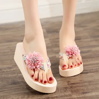 2019 Vara Nou Stil de Flip-flops pentru Femei Papuci Rupt de Flori Decorate Spic Sandale