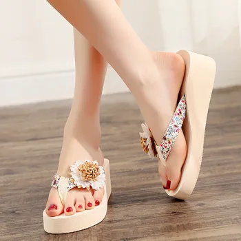 2019 Vara Nou Stil de Flip-flops pentru Femei Papuci Rupt de Flori Decorate Spic Sandale