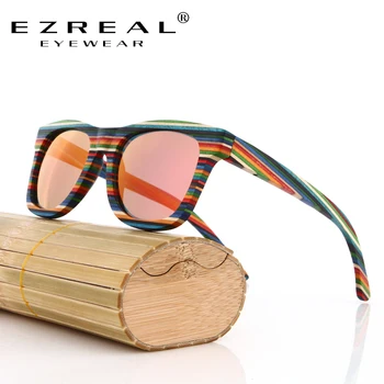 EZREAL lucrate Manual din Lemn Colorat cadru ochelari de Soare Polarizat Gafas Ochelari Ochelari de vedere lentile Reflectorizante Bărbați Femei Bambus ochelari de soare