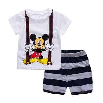 Vara 2019 Copii Băieți fete Seturi Copii Mickey Minnie Desene animate Tricou + pantaloni Scurti Haine Costume Infantis Copii Pijama seturi de Haine