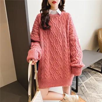 De mari dimensiuni pulover femei pe mijlocul lungimii toamna și iarna nou-coreean liber de acoperire poftă de mâncare student leneș stil exterior purta pulover
