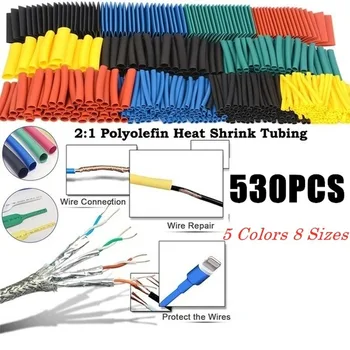 530PCS/Set Heat shrink tube kit de Izolare Sleeving termoretractil Poliolefină Scădere Asortate Căldură Psihiatru Tuburi de Sârmă de Cablu