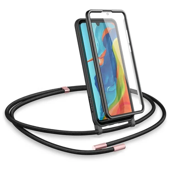 Moale TPU Caz Telefon Cu Șnur Colier pentru Huawei P30 lite Acoperi Coarda Crossbody cu Gât Lung Curea de culoare Solidă Acoperi caz
