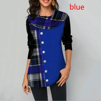 2020 Moda Bluza Femei Tricou Primăvară Împletit Carouri Butonul Decora cu Maneca Lunga Bluza Casual Ladies Vrac Plus Dimensiune Topuri