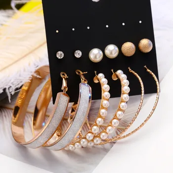 2020 Moda Bijuterii pentru Femei en-Gros de Fete Petrecerea de Ziua Pearl Cercei Set Mashup 6 perechi de cercei de Aur livrare Gratuita