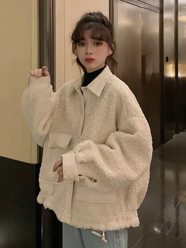 Noul 2020 toamna și iarna versiunea coreeană de lână-ca strat gros de femei roșu net externe stil liber sălbatice cald de sus