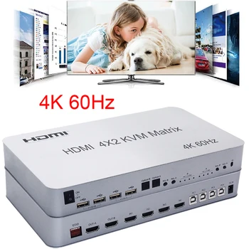 4x2 HDMI KVM Matrice Audio Comutator Video Splitter 4 2 de Intrare de Monitor Dual Display 4K 60Hz USB 2.0 Keyboard Mouse-ul de Control 4 Computer