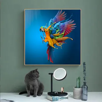 Zbor colorate Papagal Panza Pictura Arta Abstractă Postere si Printuri Păsări Imaginile pentru Camera de zi Decor de Perete de Arta Cuadros