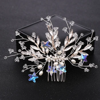Trendy Steaua de Cristal Stras Nunta Piepteni de Păr Accesorii de Par pentru Mireasa tiara diadema ornamente de Păr de Păr Femei Bijuterii