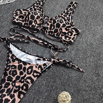 Femei de Moda Tie-dye Bikini Costume de Vara Femei Sexy Goale Top Bandaj Strâns de Talie Mare Tanga Split costum de Baie Leopard de Imprimare
