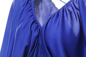 [MEM] Femei de Dimensiuni Mari Backless Criss-cross Blue Dress Noi V-gât Jumătate mâneci Vrac se Potrivi de Moda Valul de Primăvară de Toamnă 2021 1DD2368