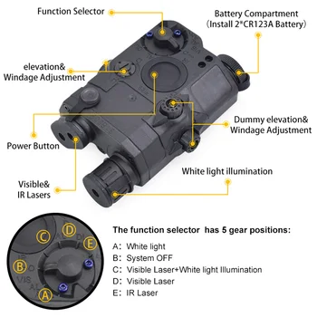 FOST PEQ-15 LA5 Alb LED Lanternă Tactică+Red Dot Laser+IR Lentile Pusca de Vanatoare, Airsoft Cutie Baterie WEX276 Armă Lumini