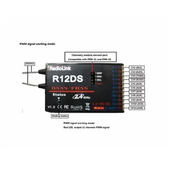 RadioLink R12DS 12CH 12 Canal Receptor 2.4 Ghz Pentru AT10 Transmițător de Aeronave Fotografie Aeriană Dispozitiv