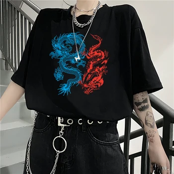 Vintage Chineză Dragon Print T-shirt de Vara Noi Supradimensionat Liber Casual Femei Streetwear Topuri pentru Femei T-shirt Ulzzang Harajuku