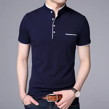 2021 Moda Barbati Mandarin Guler T-Shirt de Bază tricou Barbat Maneca Scurta Tricou Casual, Slim Fit Noi Topuri&Tricouri de Bumbac T-Shirt pentru Bărbați