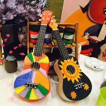 DIY Ukulele 21 Inch Kit de Cerb Gaură de Sunet Bass Soprana Hawaii Chitara Manopera de Pictura pentru Părinți-copil Campanie