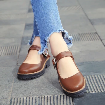 2019 Pantofi Femei Rotund Deget de Primăvară Pompe Tocuri Indesata Mary Jane Cauzalitate Doamnelor Pantofi Toc Gros maro Vin rosu Negru 34-43