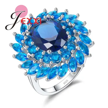 Mister Floare Albastră Rotund Cubic Zirconia Inele Argint 925 cu Degetul Bijuterii pentru Femei Bridals Nunta