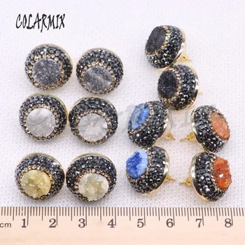 Naturale druzy cercei forma rotunda de metal auriu druzy cercei en-gros bijuterii bijuterie bijuterii pentru femei 4254