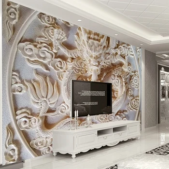 Personalizate 3D picturi Murale Tapet Stil Chinezesc Dragon Relief Foto Murale 3D Stereoscopic Artă TV Camera de zi tapet de Fundal de