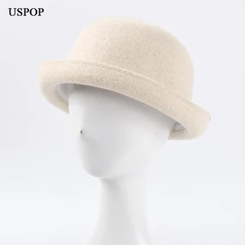 USPOP de iarnă lână femei pălării de lână fedoras casual culoare solidă sertizare pălării