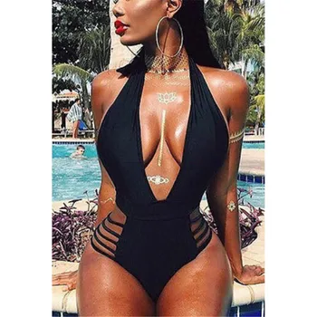 2018 Femei-O Bucată de Costume de baie Adânc V High Cut Monokini costume de Baie pe Plajă Bikini costum de baie dintr-O bucata de costume de Baie Femei Biqunis