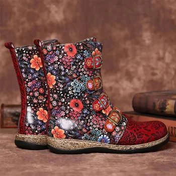 Plus Dimensiune Femei Cizme Femei Toamna Iarna Etnice Pantofi Western Stil Cowboy Europa și Frumos Retro Mici Doamnelor Cizme Florale