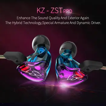 KZ-ZST Dinamic Hibrid Dual Driver Căști HIFI Bass Cască În ureche Căști Audio, Monitoare Izolarea Zgomotului Muzica Sport Căști