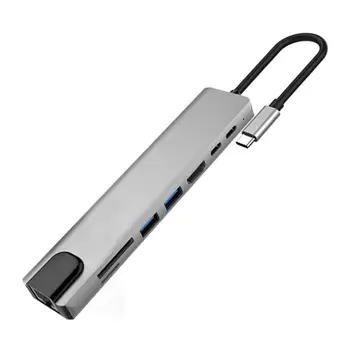 8 în 1 de Tip C HUB USB-C la 4K HDMI 2 USB3.0 RJ45 PD TF Card de Memorie Convertor Adaptor Extindere Stație de Andocare pentru Notebook PC