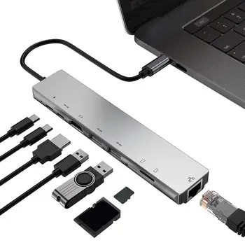 8 în 1 de Tip C HUB USB-C la 4K HDMI 2 USB3.0 RJ45 PD TF Card de Memorie Convertor Adaptor Extindere Stație de Andocare pentru Notebook PC