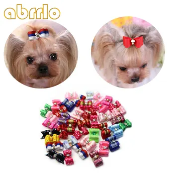 Abrrlo 100buc/set Animale de companie Cap de Câine Accesoriile Bowknot Câine Drăguț Banda de Cauciuc Manual pentru animale de Companie Îngrijire Accesorii de Culoare Aleatorii