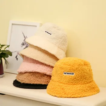 Toamna si iarna Pălărie Găleată de Miel Cald Îngroșare pentru Femei Culoare Solidă Simplu Drăguț Moda Japonez Stil coreean uri All-Meci