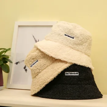 Toamna si iarna Pălărie Găleată de Miel Cald Îngroșare pentru Femei Culoare Solidă Simplu Drăguț Moda Japonez Stil coreean uri All-Meci